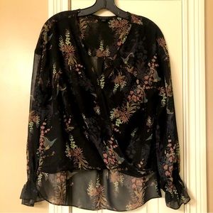 NWOT All Saints sheer navy floral blouse